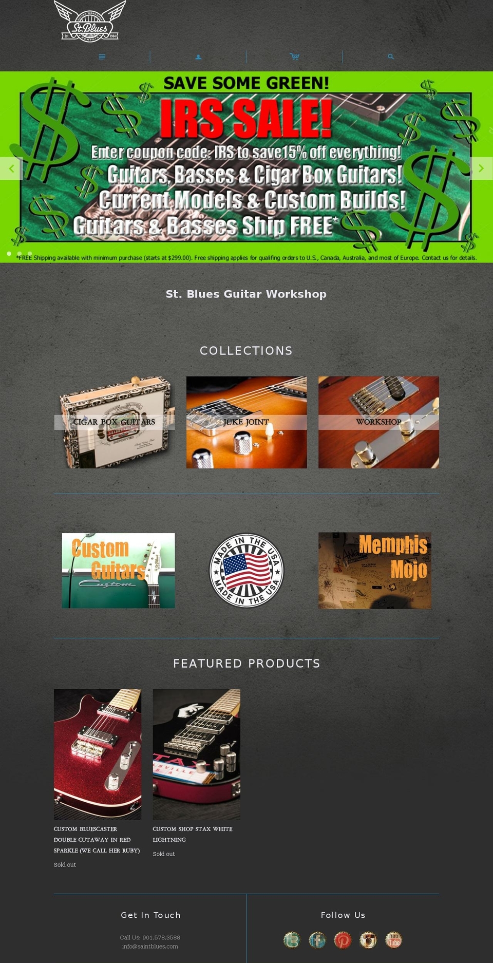 stbluesguitars.com shopify website screenshot
