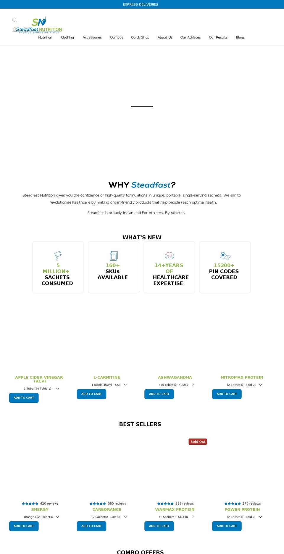 steadfastnutrition.in shopify website screenshot