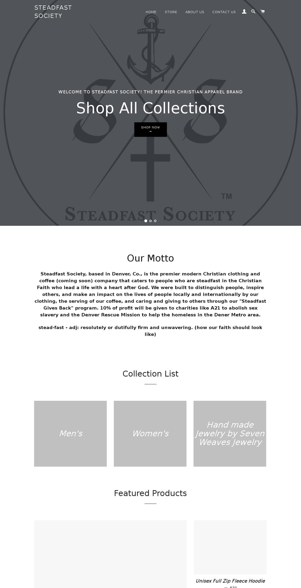 steadfastsociety.com — Shopify storefront screenshot
