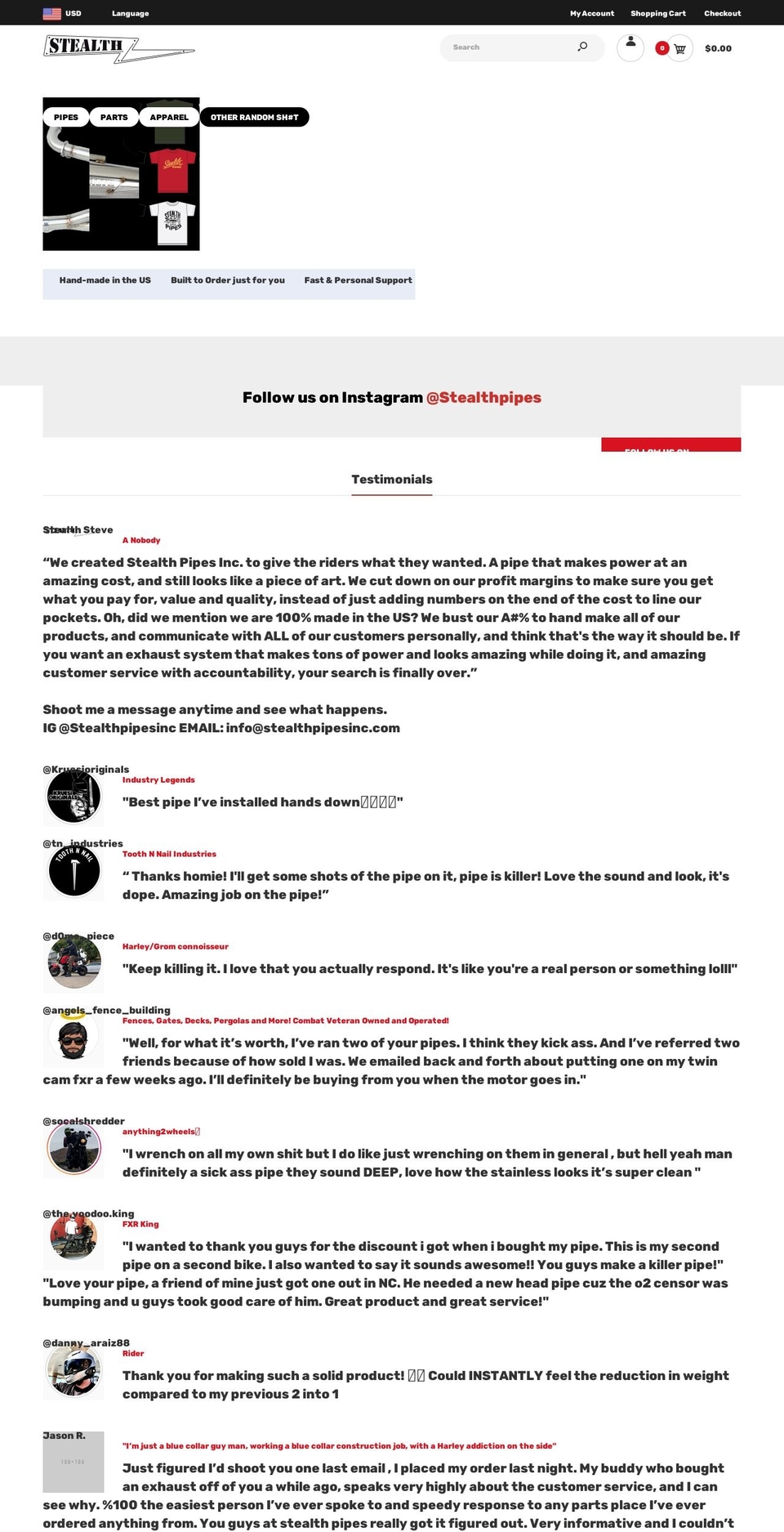 stealthpipes.net shopify website screenshot