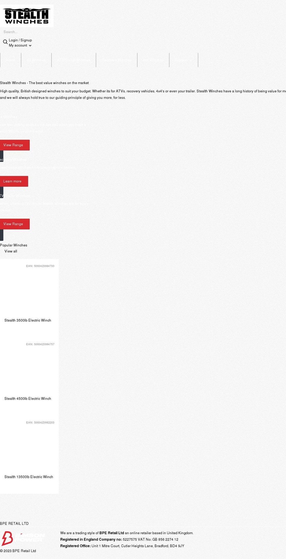 stealthwinches.com shopify website screenshot