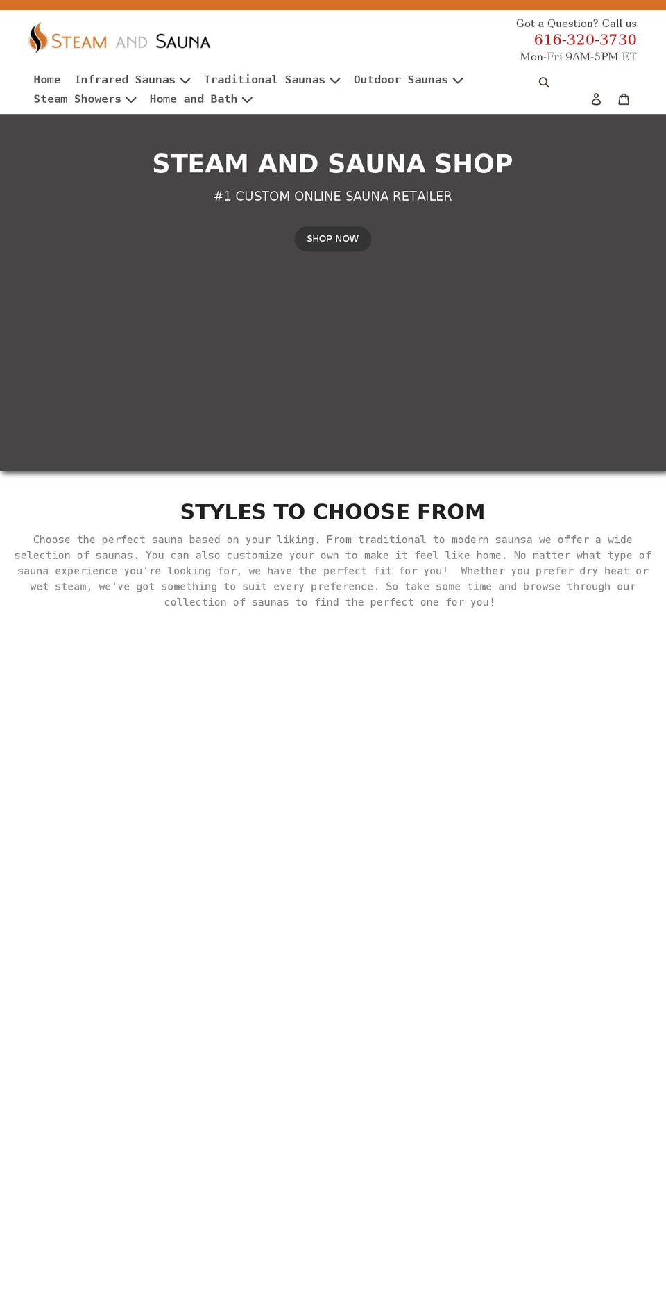 steamandsaunashop.com shopify website screenshot