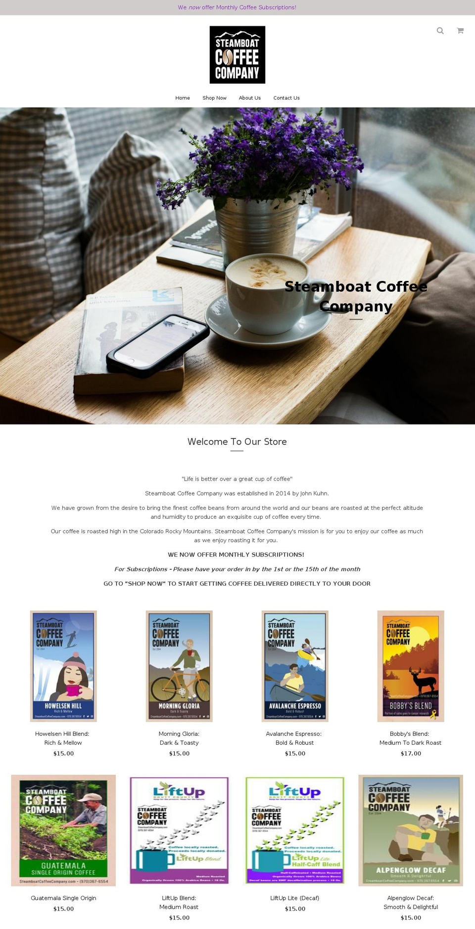 steamboatcoffeecompany.com — Shopify storefront screenshot
