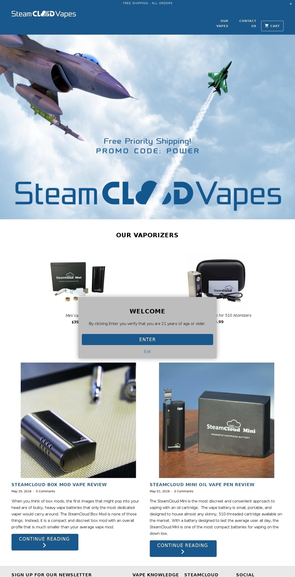 steamcloudvapes.com shopify website screenshot
