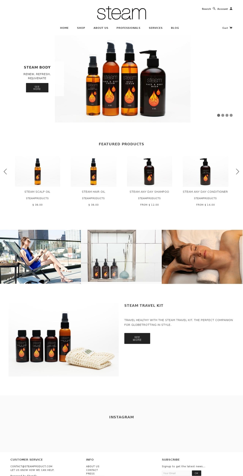 steamcreamsandoils.com shopify website screenshot