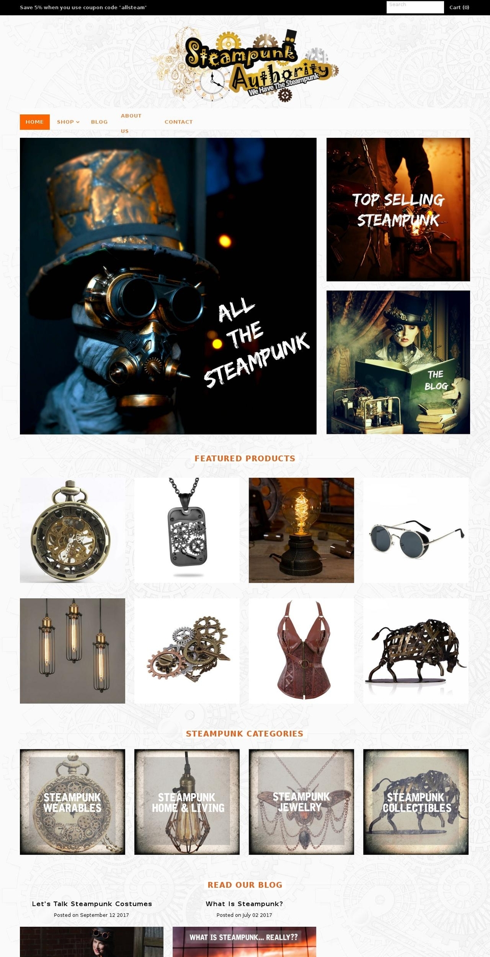 steampunkauthority.com — Shopify storefront screenshot
