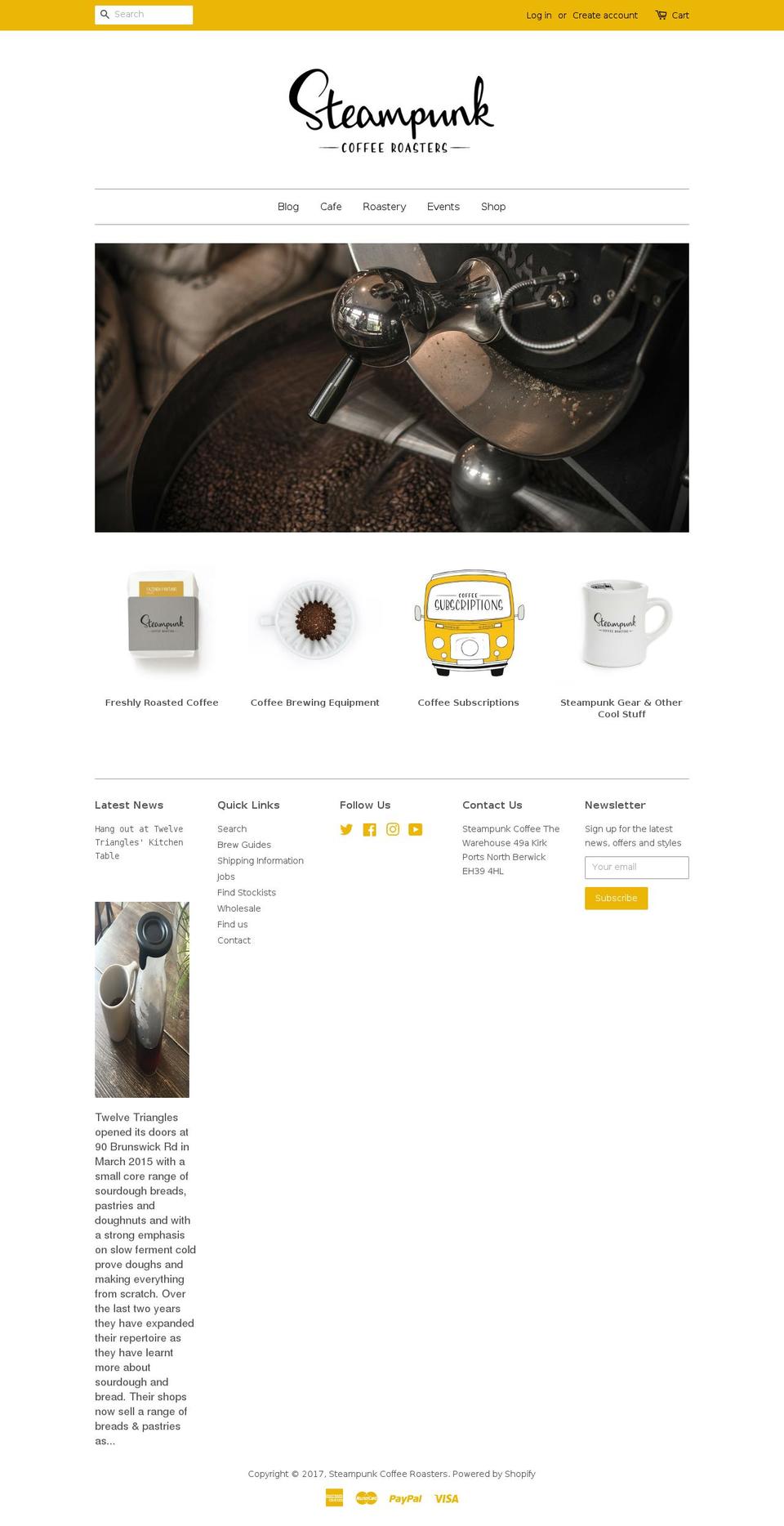 steampunkcoffee.co.uk shopify website screenshot