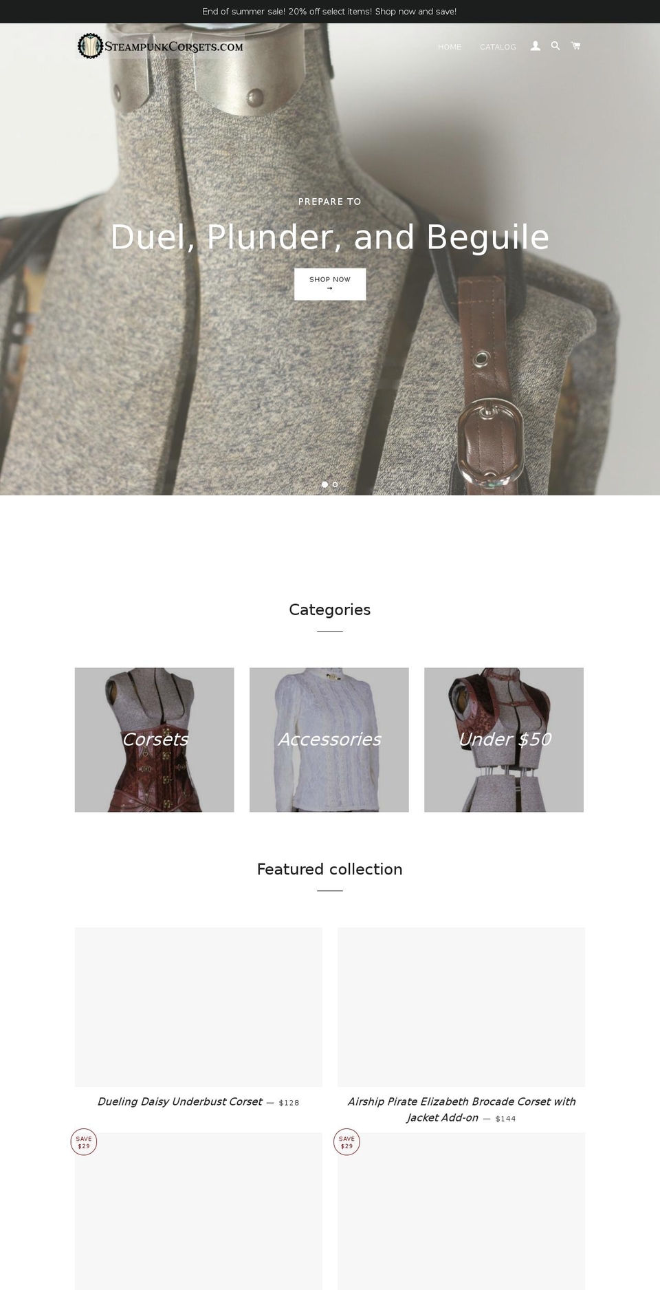 steampunkcorsets.com shopify website screenshot