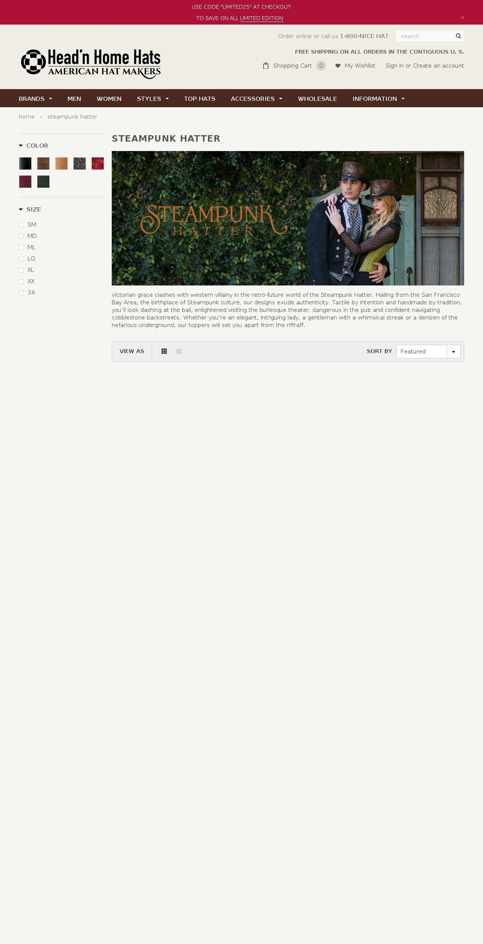 steampunkhatter.com shopify website screenshot