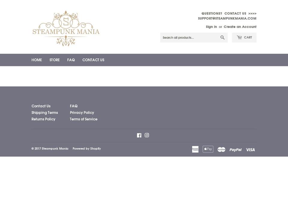 steampunkmania.com shopify website screenshot