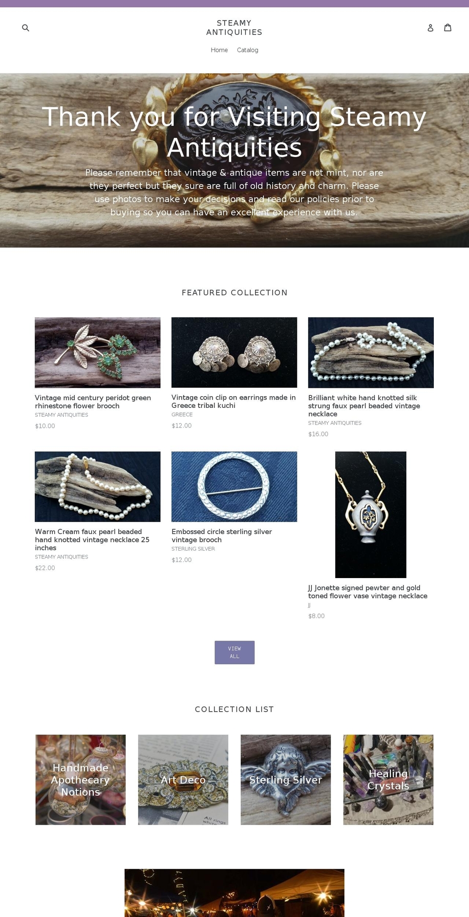 steamyantiquities.net shopify website screenshot