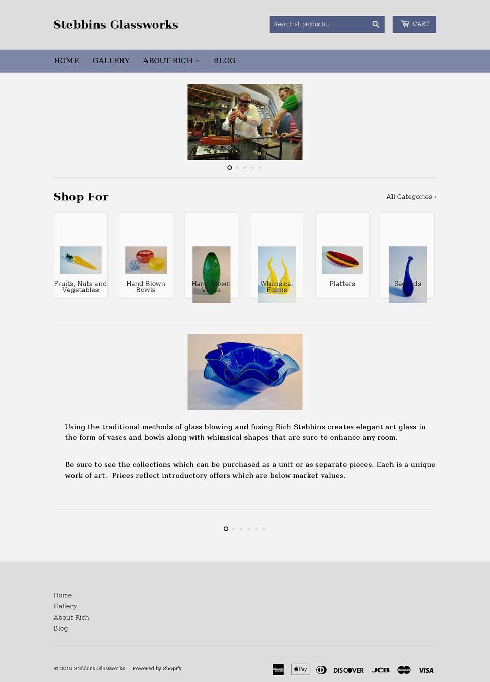 stebbinsglassworks.com shopify website screenshot