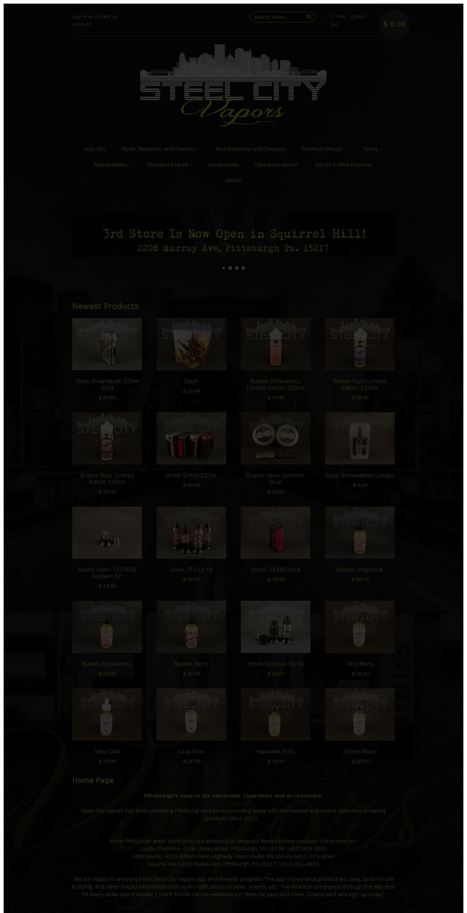 steelcityvapors.com shopify website screenshot