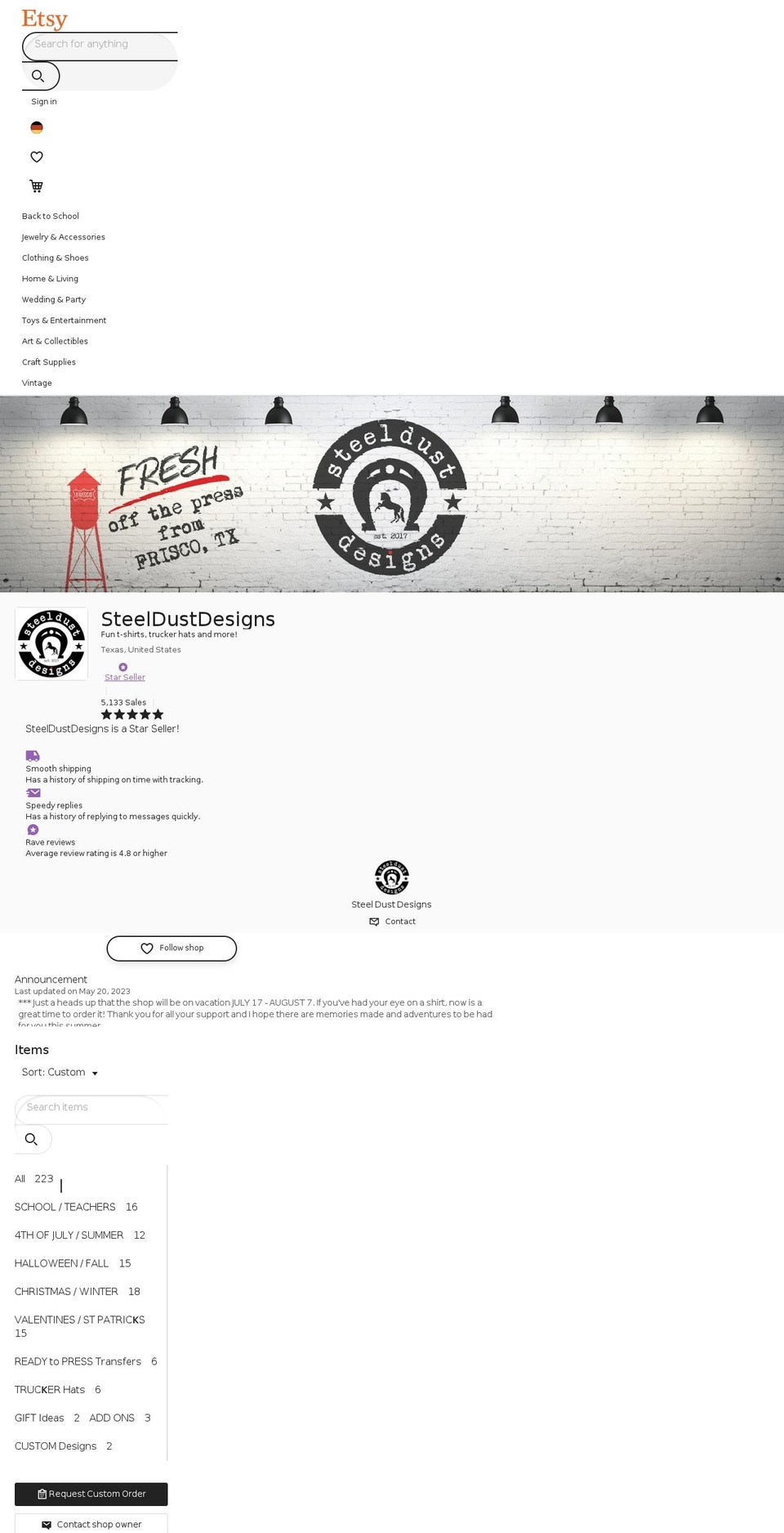 steeldustapparel.com — Shopify storefront screenshot