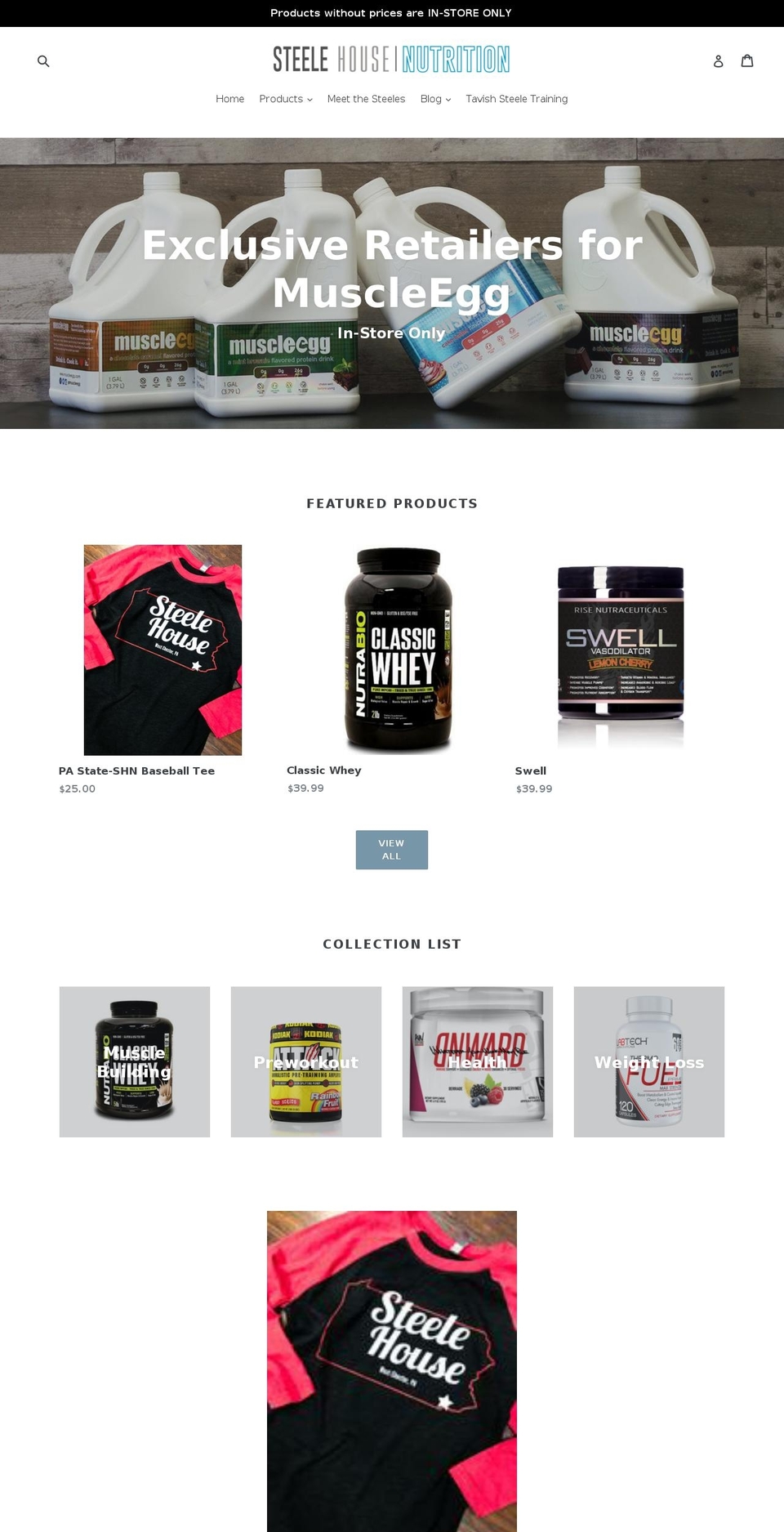 steelehousenutrition.com shopify website screenshot