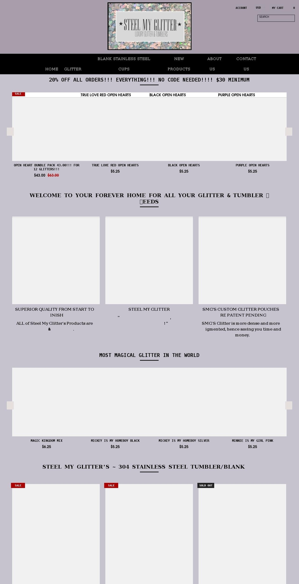 steelmyglitter.com shopify website screenshot