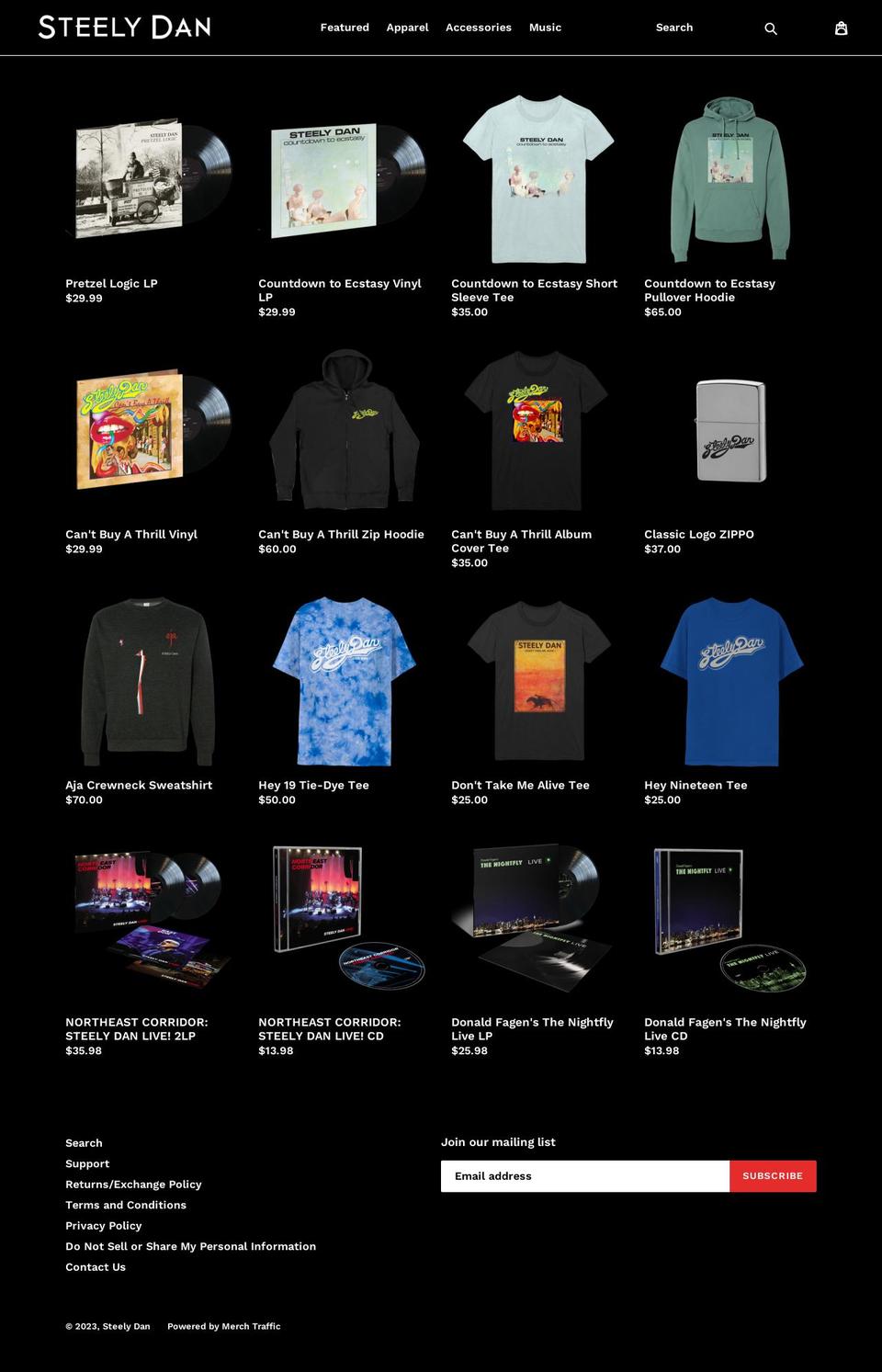steelydanshop.com shopify website screenshot