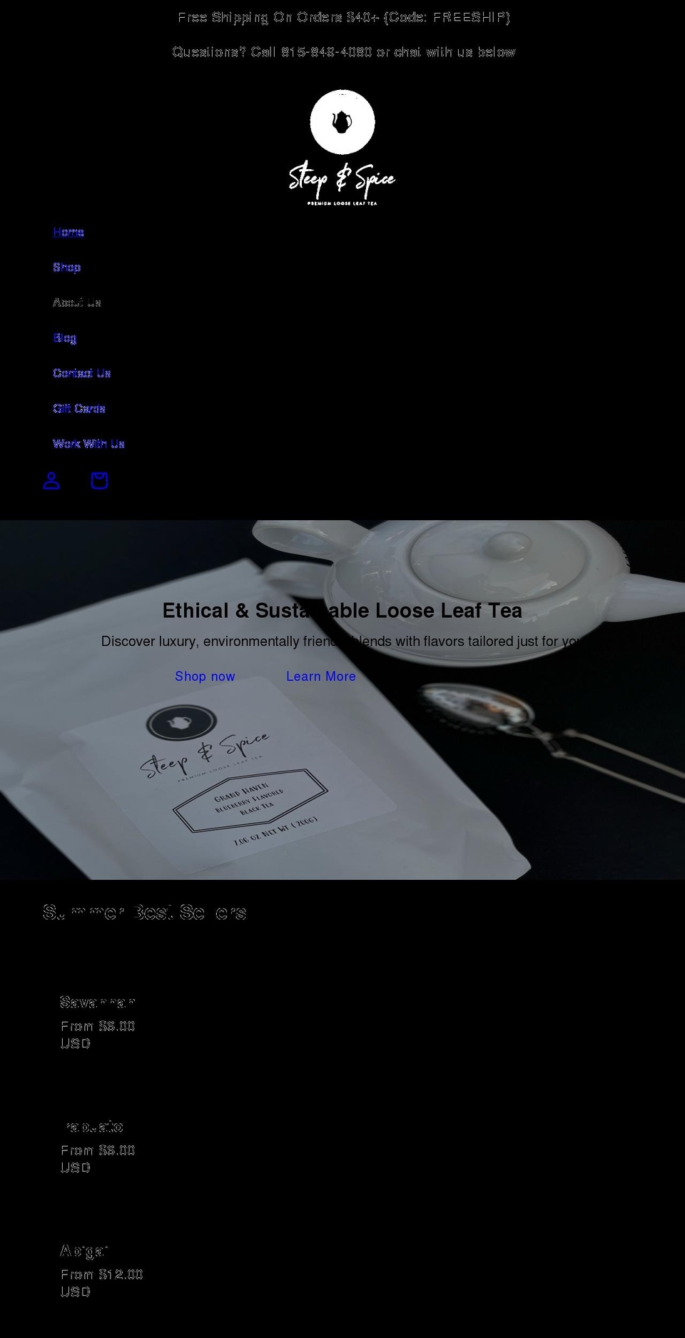 steepandspice.com shopify website screenshot