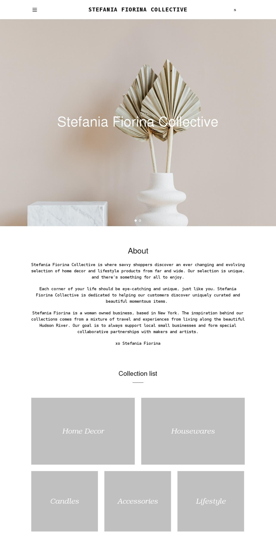 stefaniafiorina.com shopify website screenshot