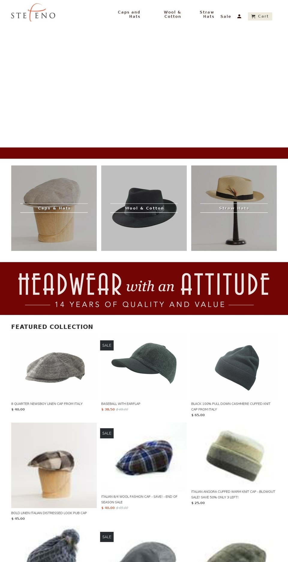 stefanohats.com — Shopify storefront screenshot
