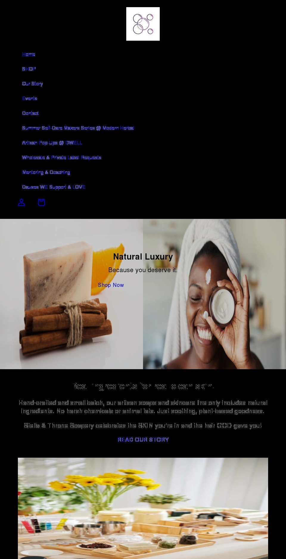 stellaandthronesoapery.com shopify website screenshot