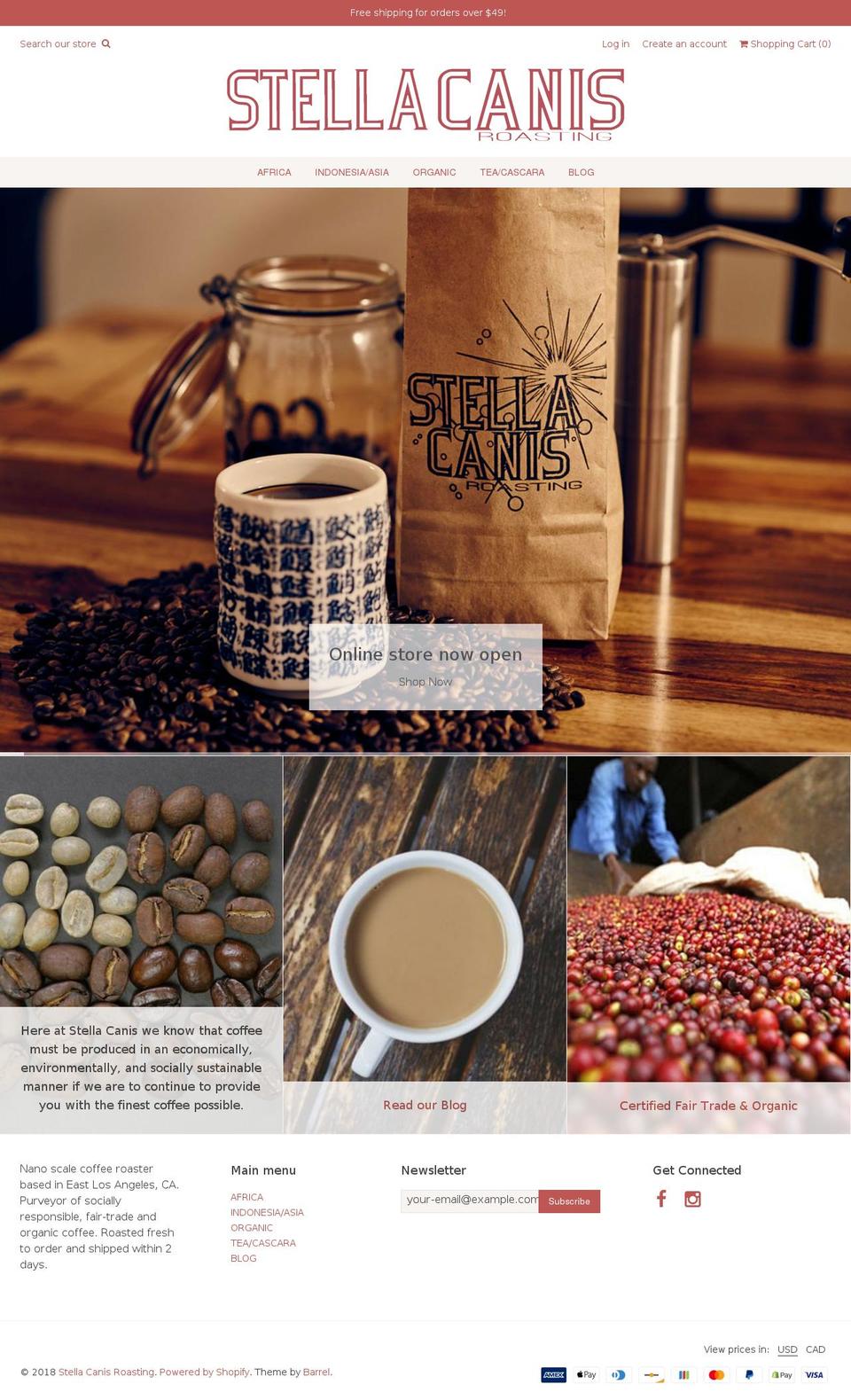 stellacanisroasting.com shopify website screenshot