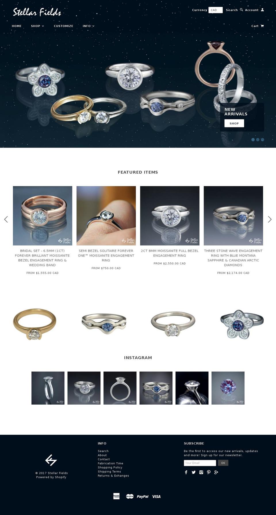 stellarfields.com shopify website screenshot