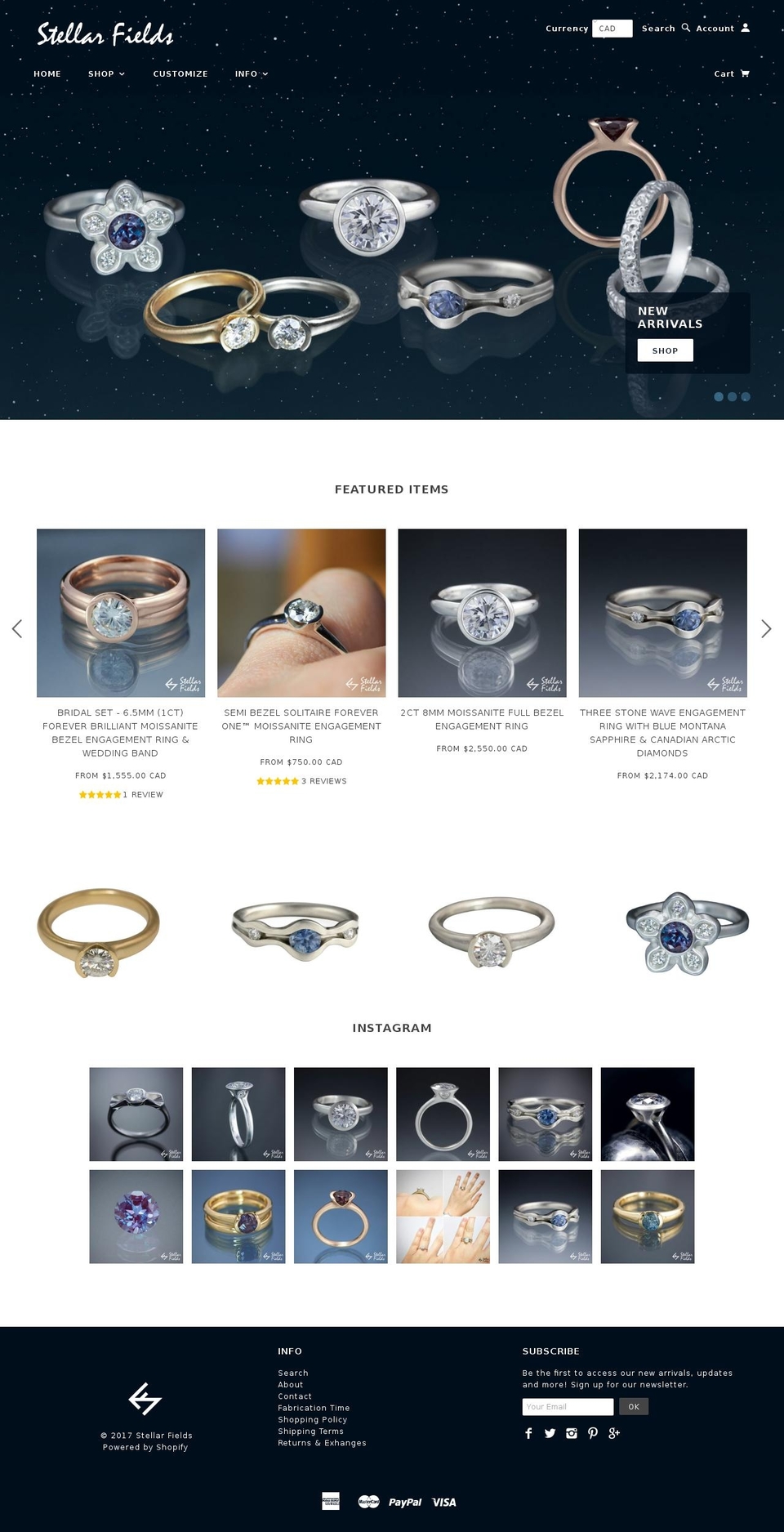 stellarfieldsjewelry.com shopify website screenshot