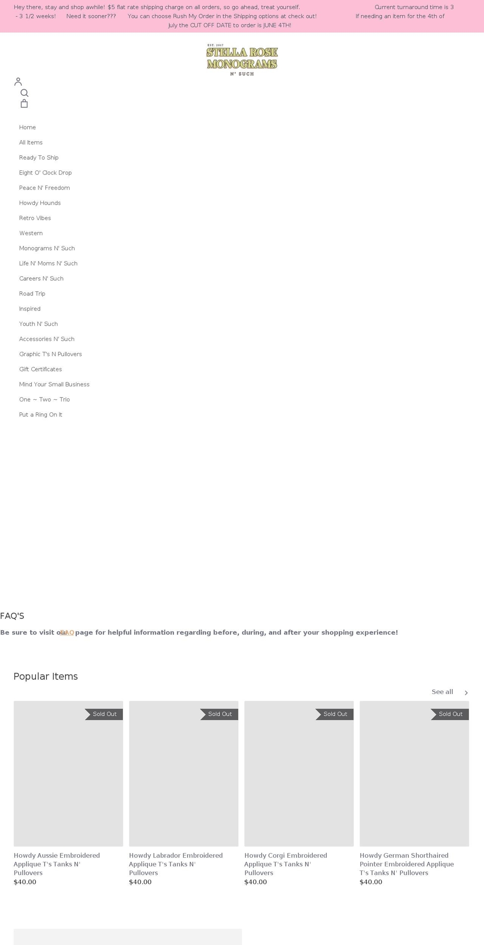 stellarosemonograms.com shopify website screenshot
