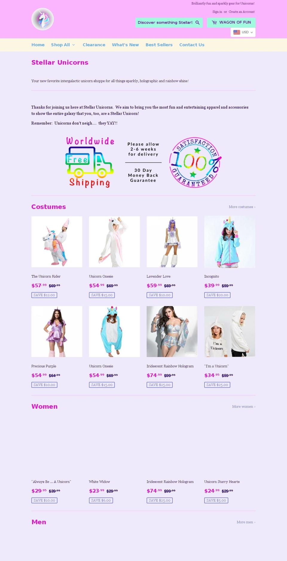 stellarunicorns.com — Shopify storefront screenshot
