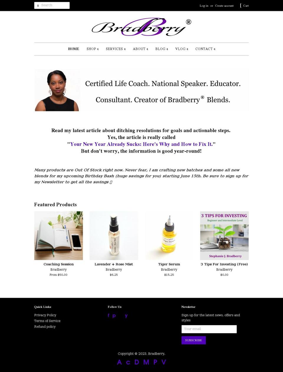 stephaniebradberry.com shopify website screenshot