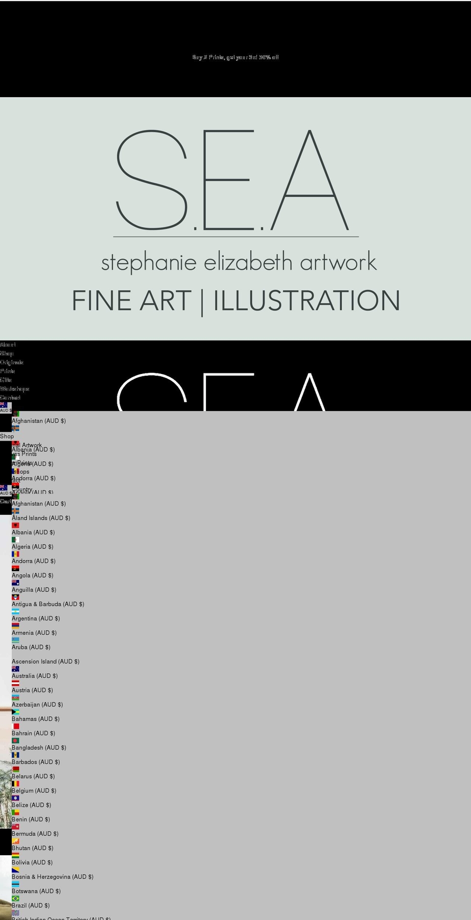 stephanieelizabethartwork.com shopify website screenshot