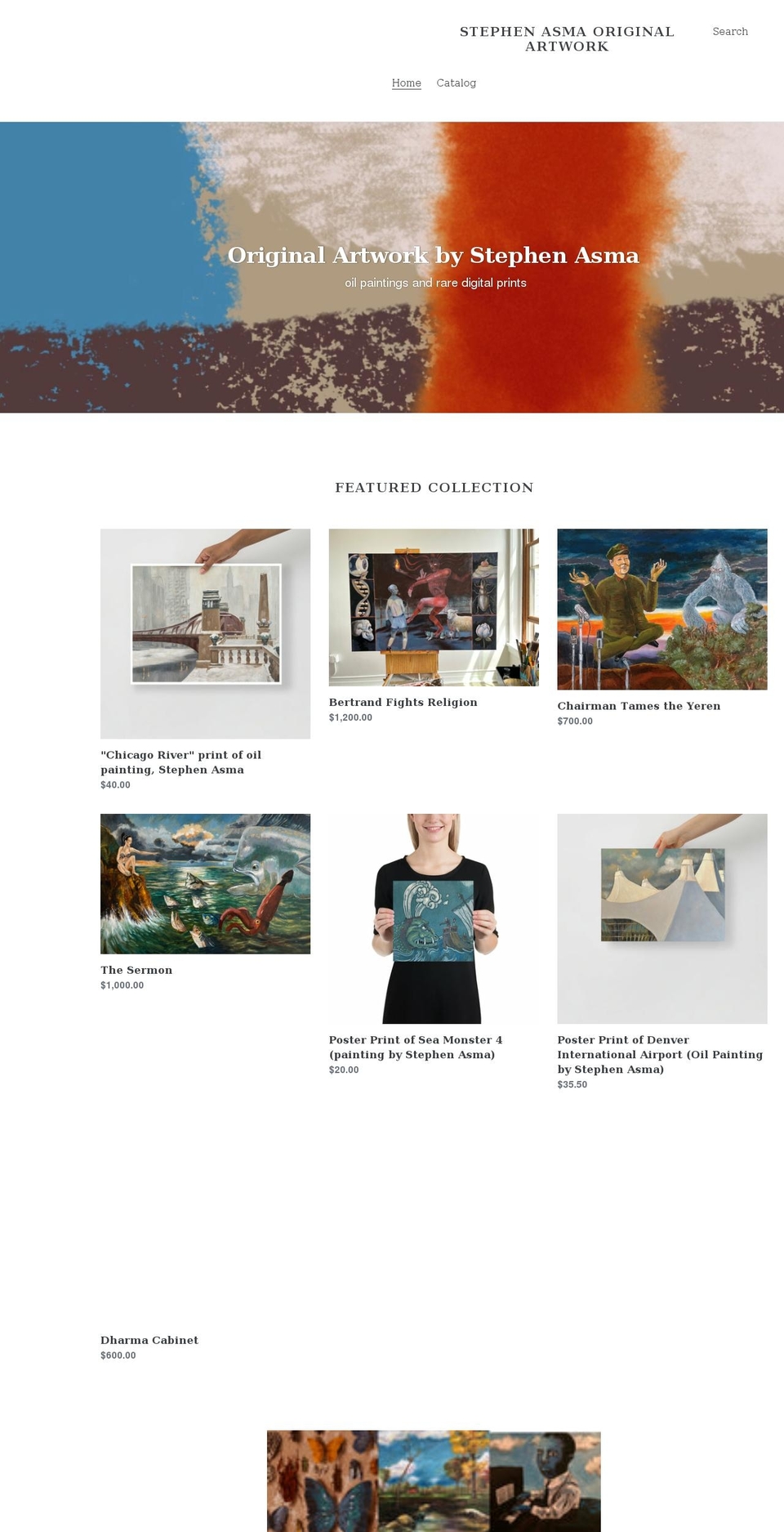 stephen-asma-original-artwork.myshopify.com shopify website screenshot