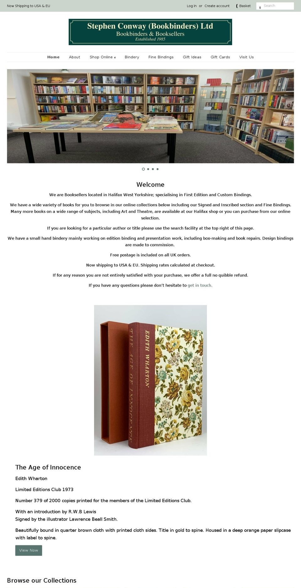 stephenconwaybookbinders.co.uk shopify website screenshot