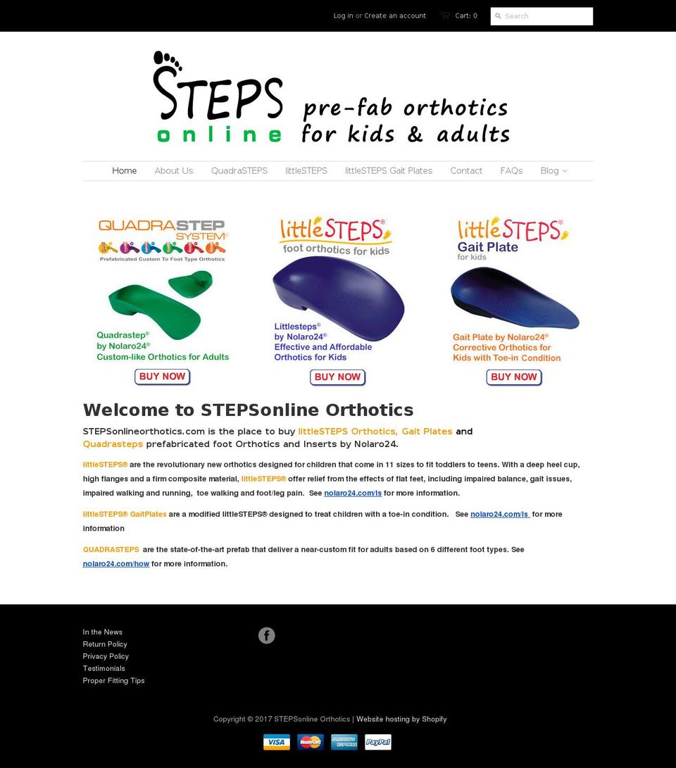 stepsonlineorthotics.com shopify website screenshot