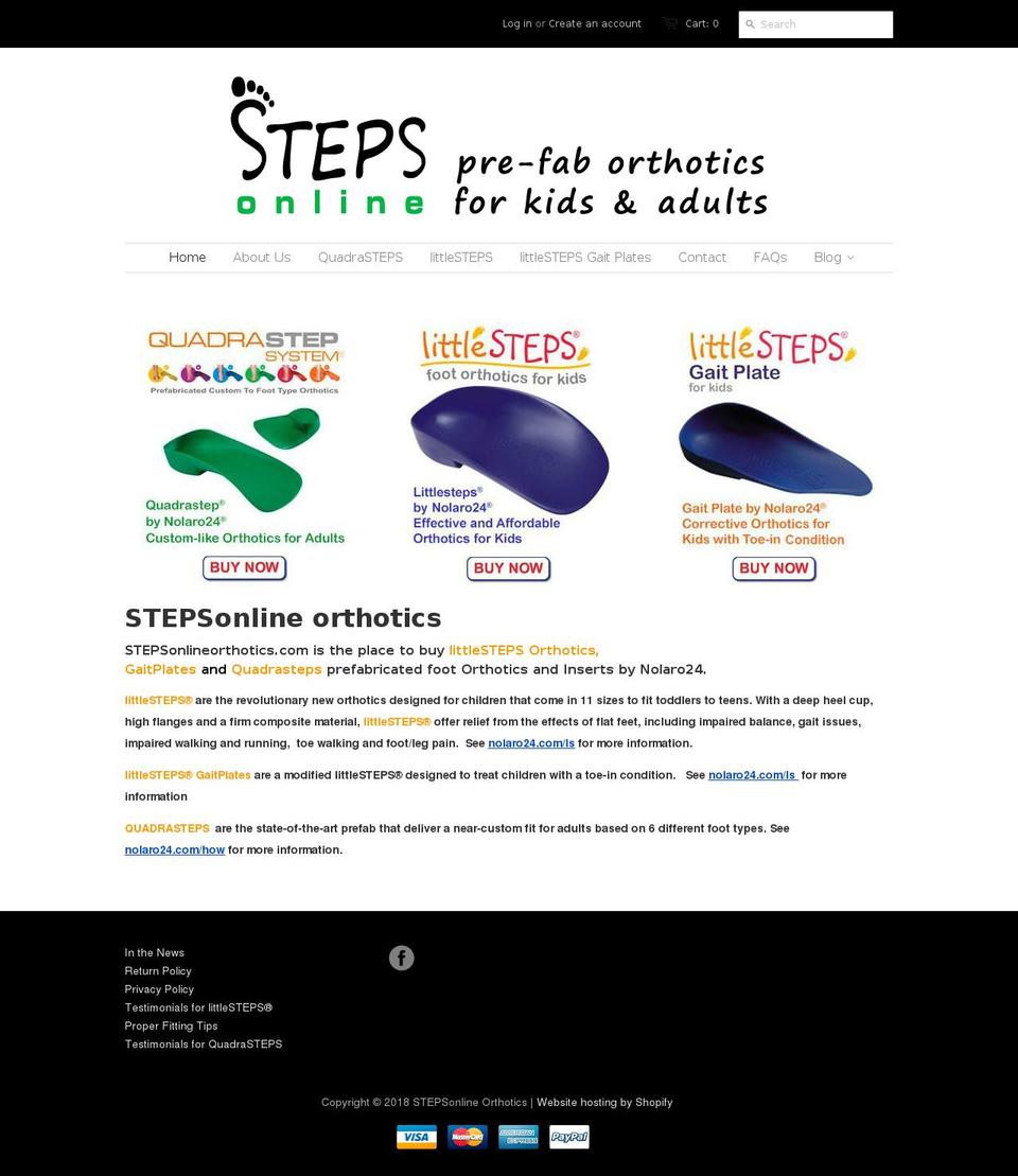 stepsonlineorthotics.net shopify website screenshot