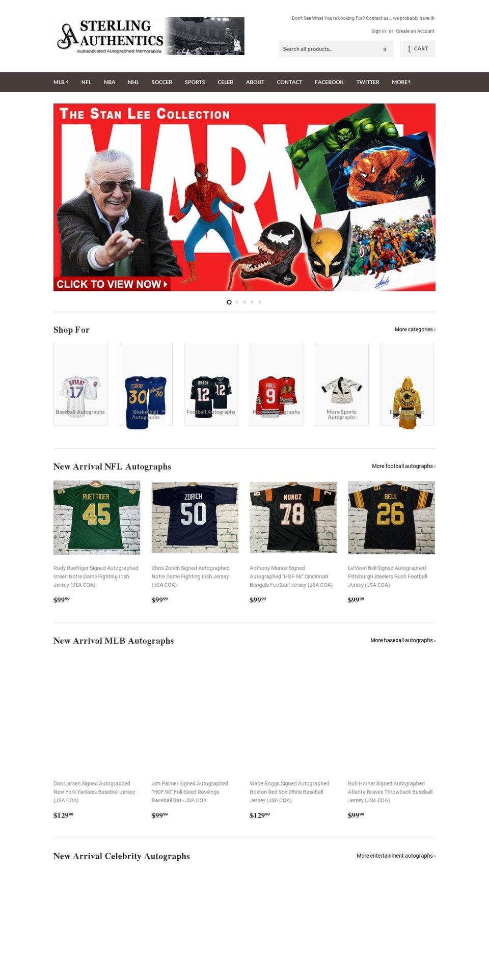 sterlingautographs.com — Shopify storefront screenshot
