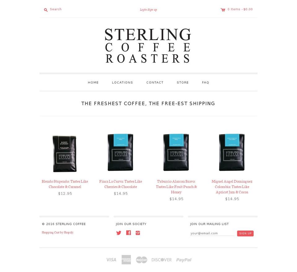 sterlingcoffeeroasters.com shopify website screenshot