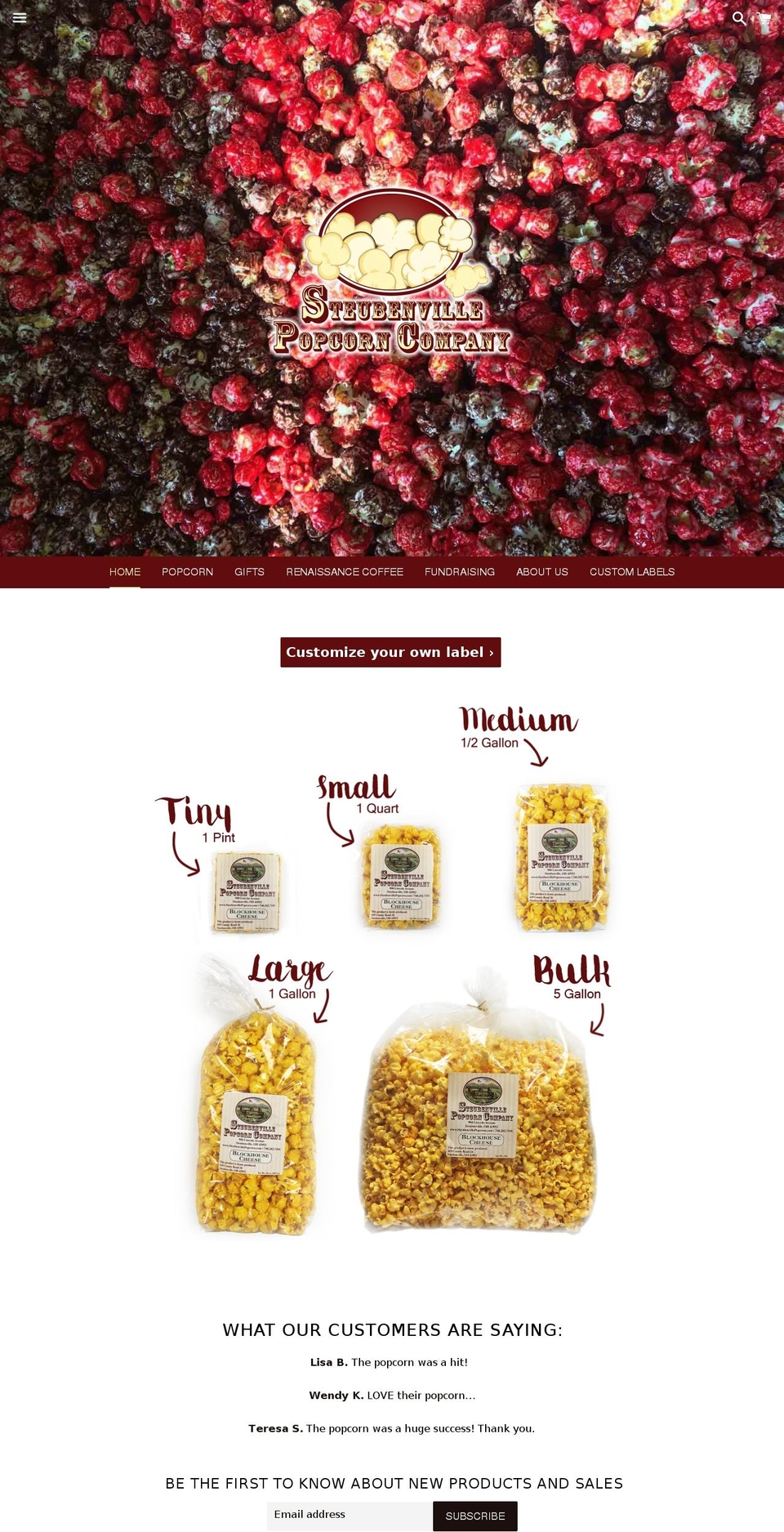 steubenvillepopcorn.com shopify website screenshot