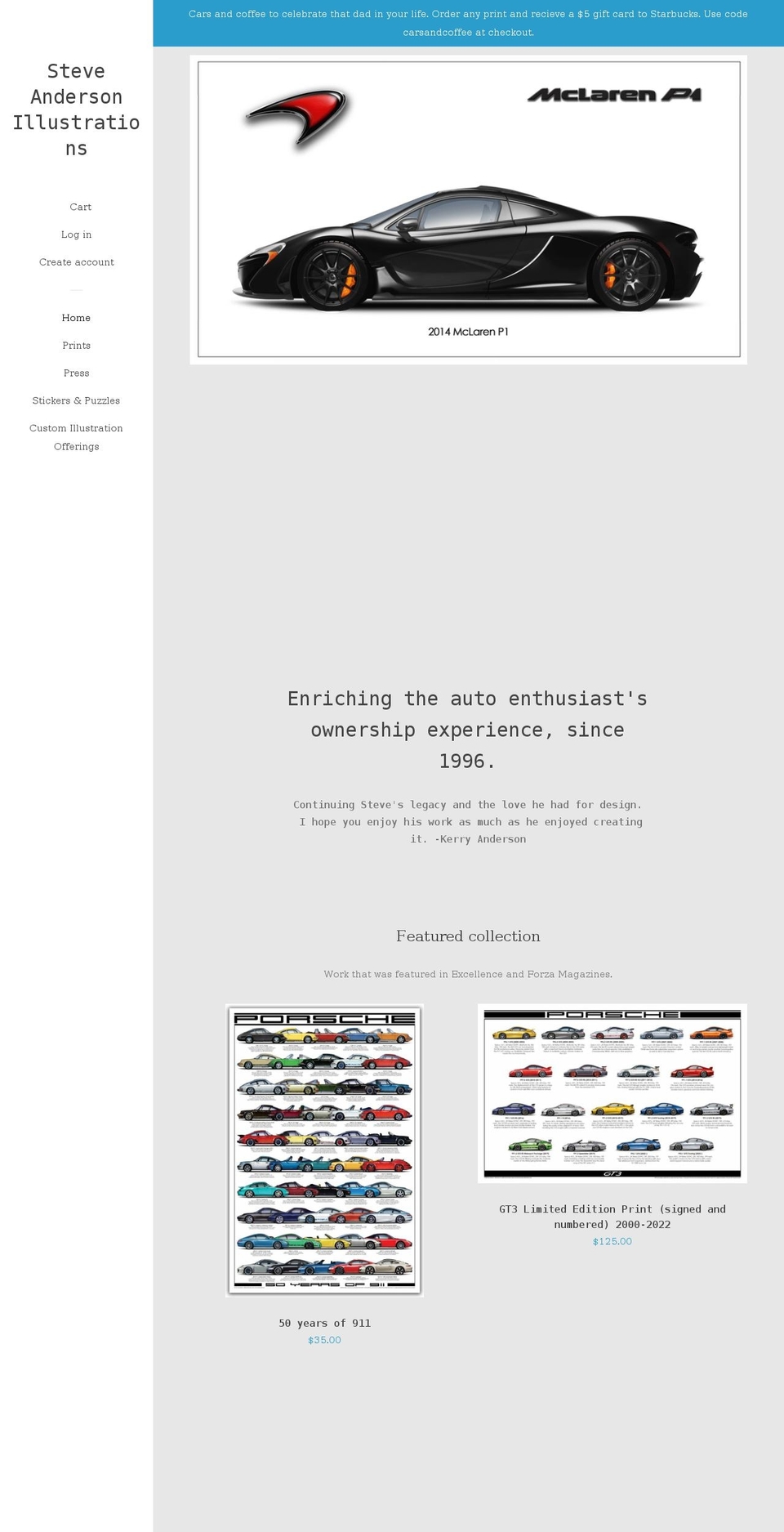 steveandersonillustrations.com — Shopify storefront screenshot