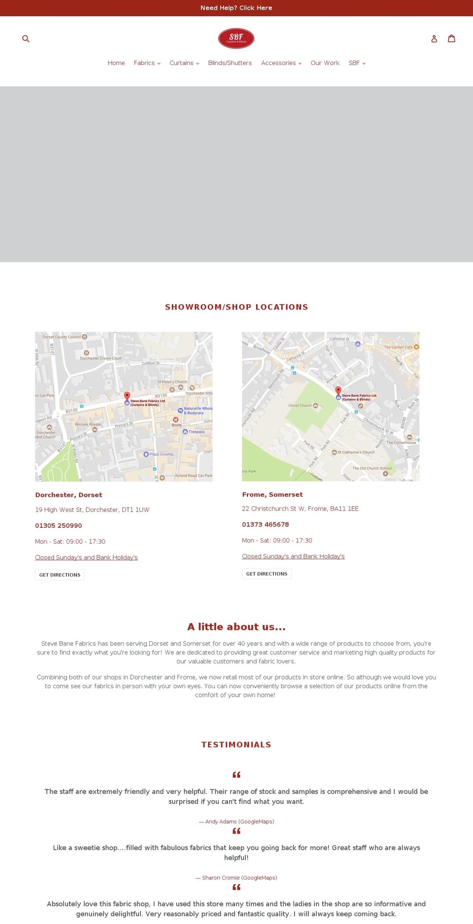 stevebanefabrics.com shopify website screenshot