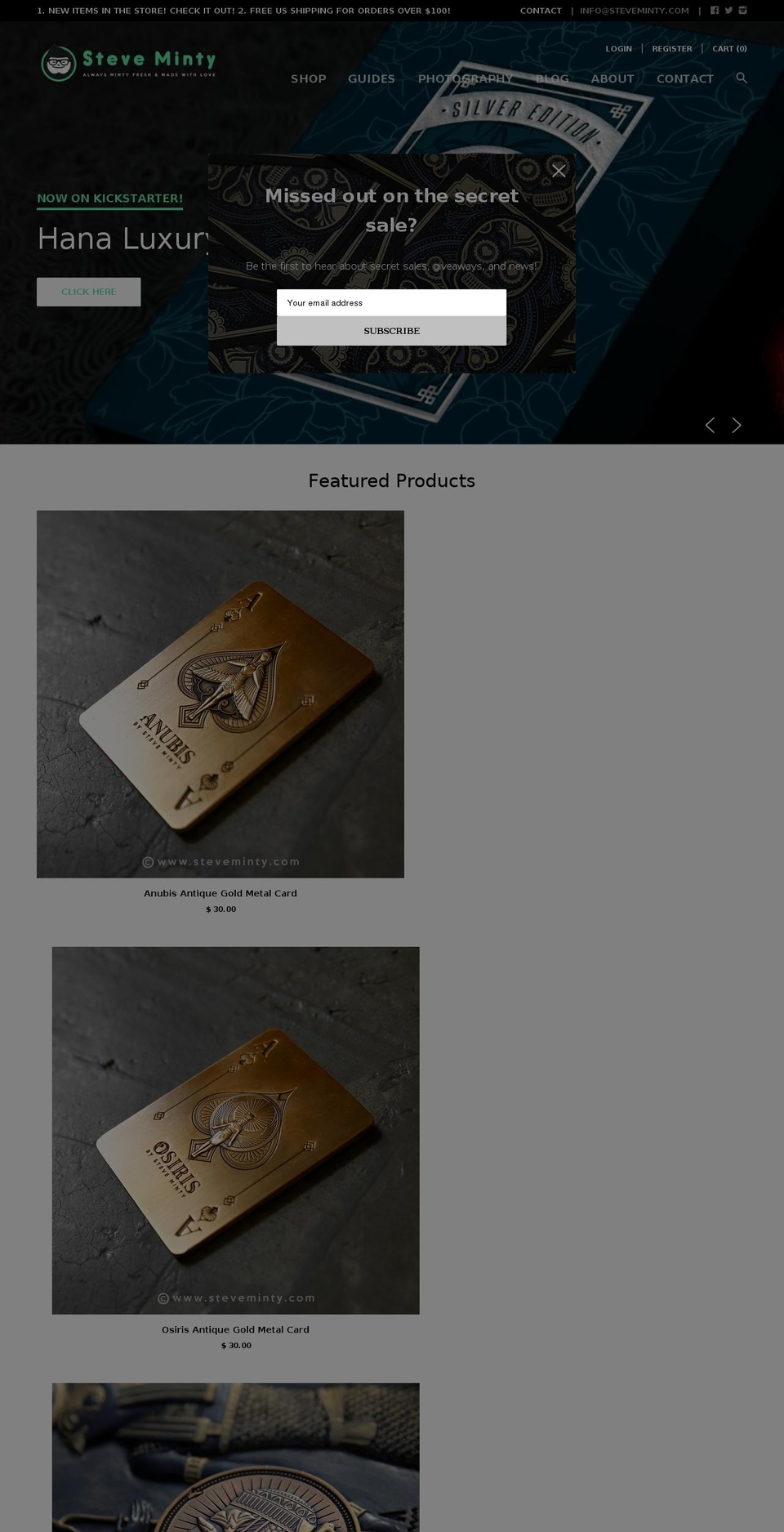 steveminty.com shopify website screenshot