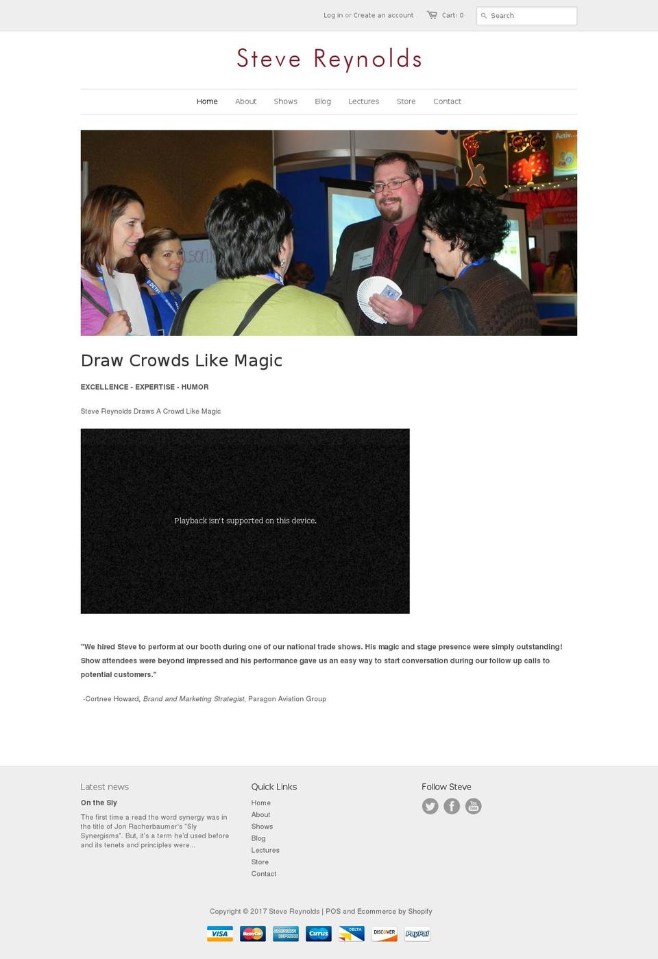stevereynoldsmagic.com shopify website screenshot