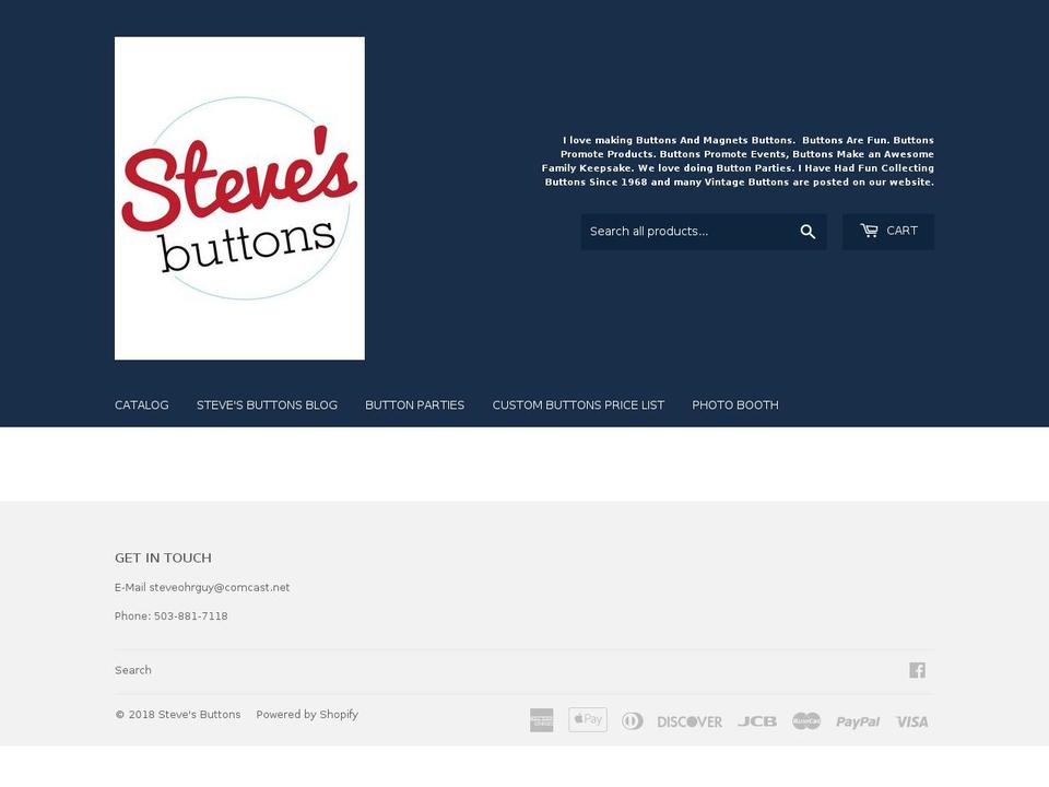 stevesbuttons.com — Shopify storefront screenshot