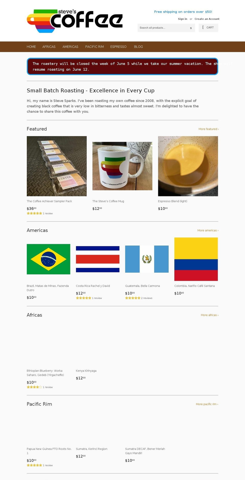 stevescoffee.club shopify website screenshot