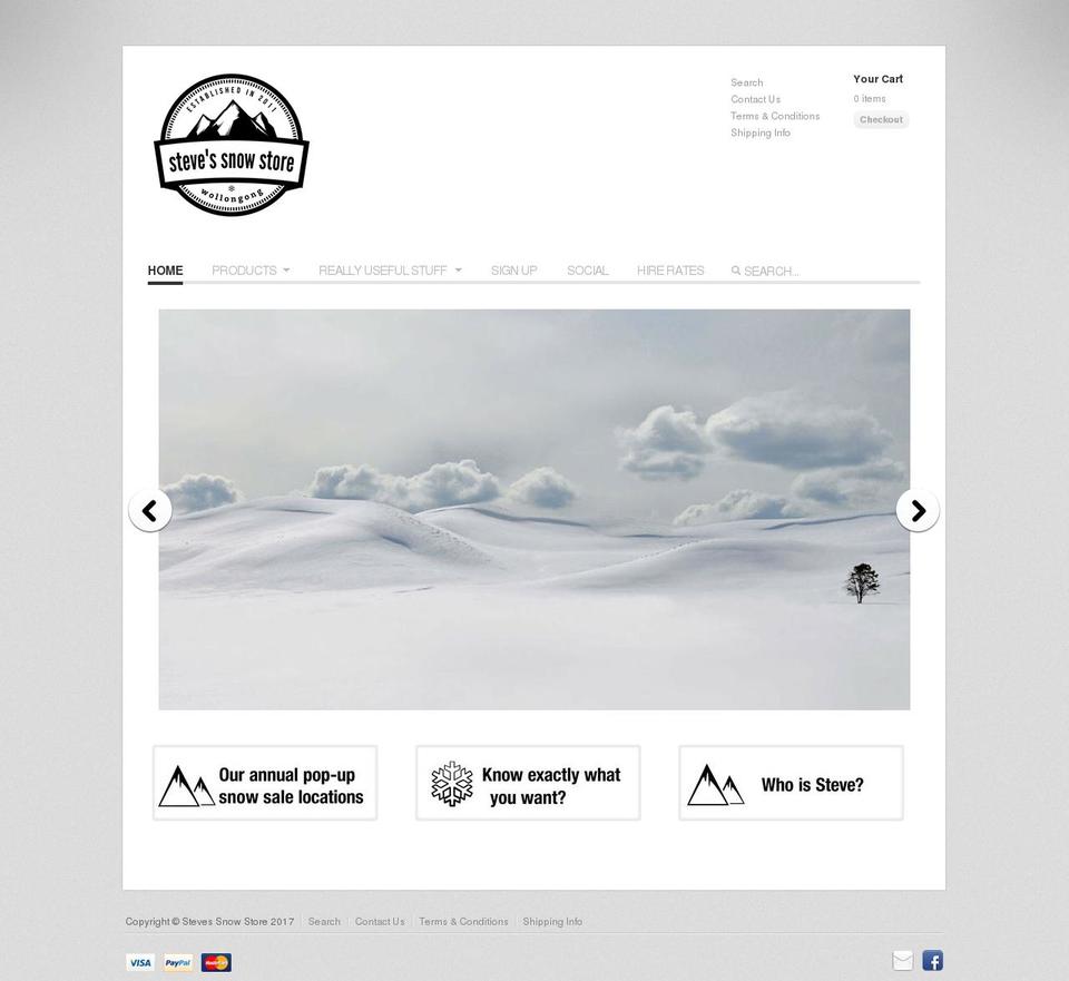 stevessnowstore.com shopify website screenshot