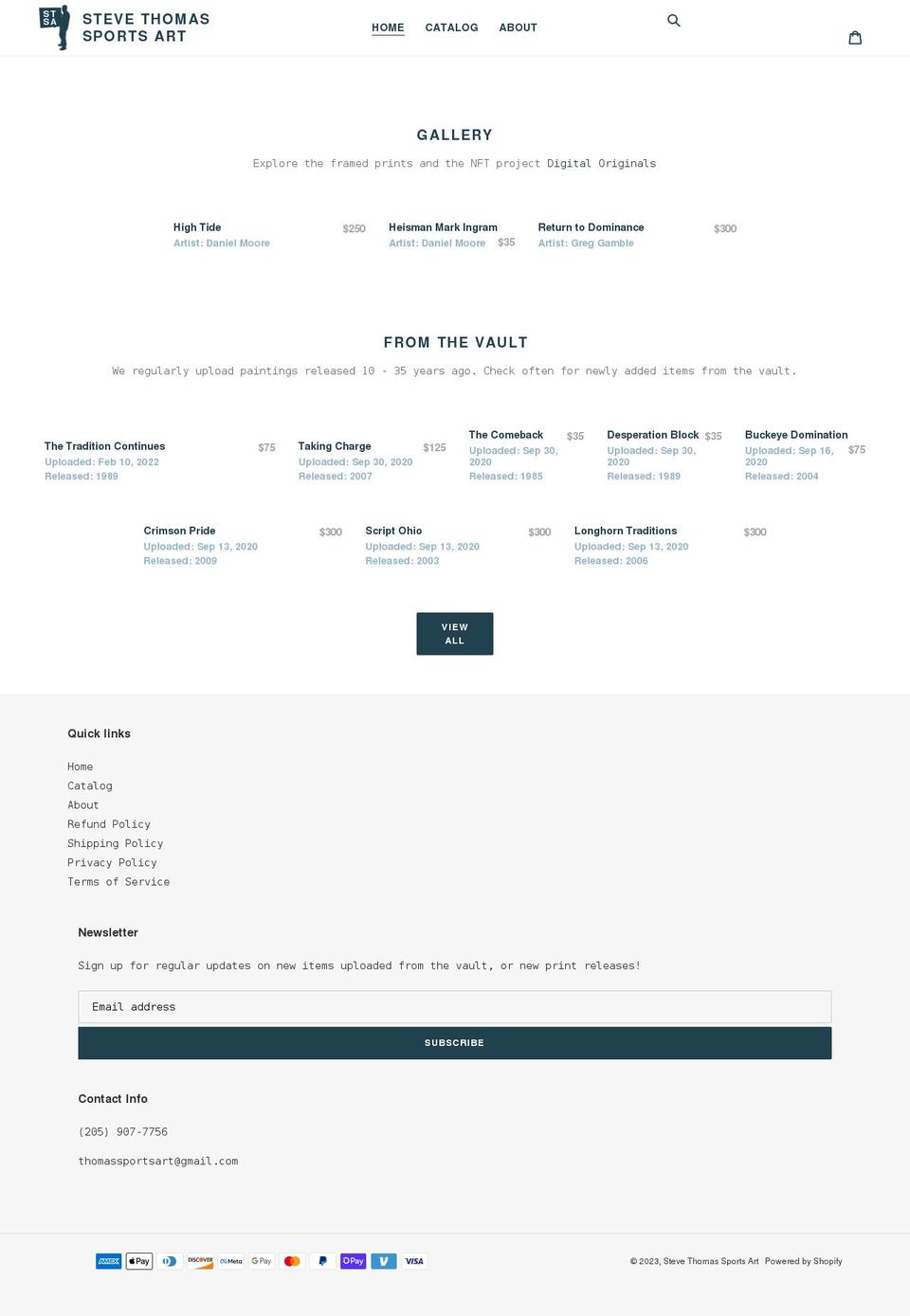 stevethomassportsart.com shopify website screenshot