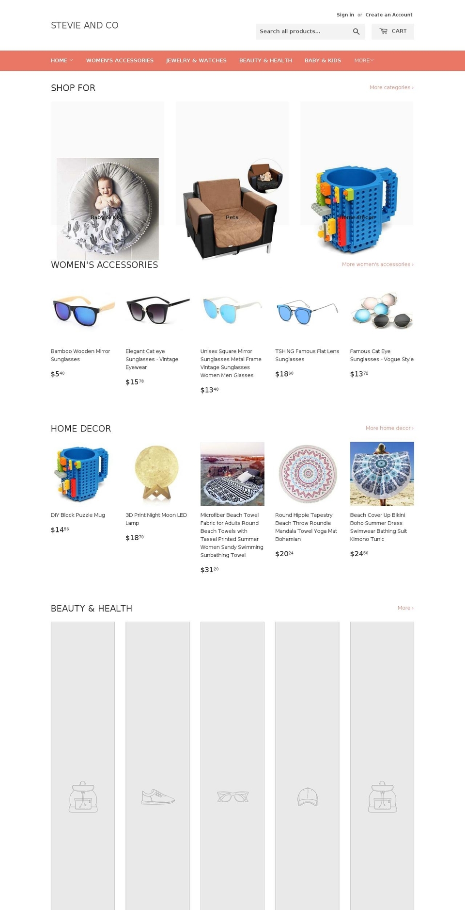 stevieandco.com shopify website screenshot