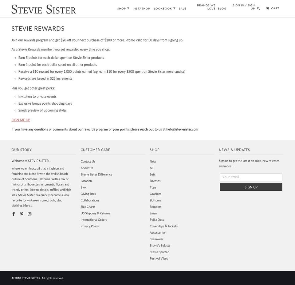 stevierewards.com — Shopify storefront screenshot