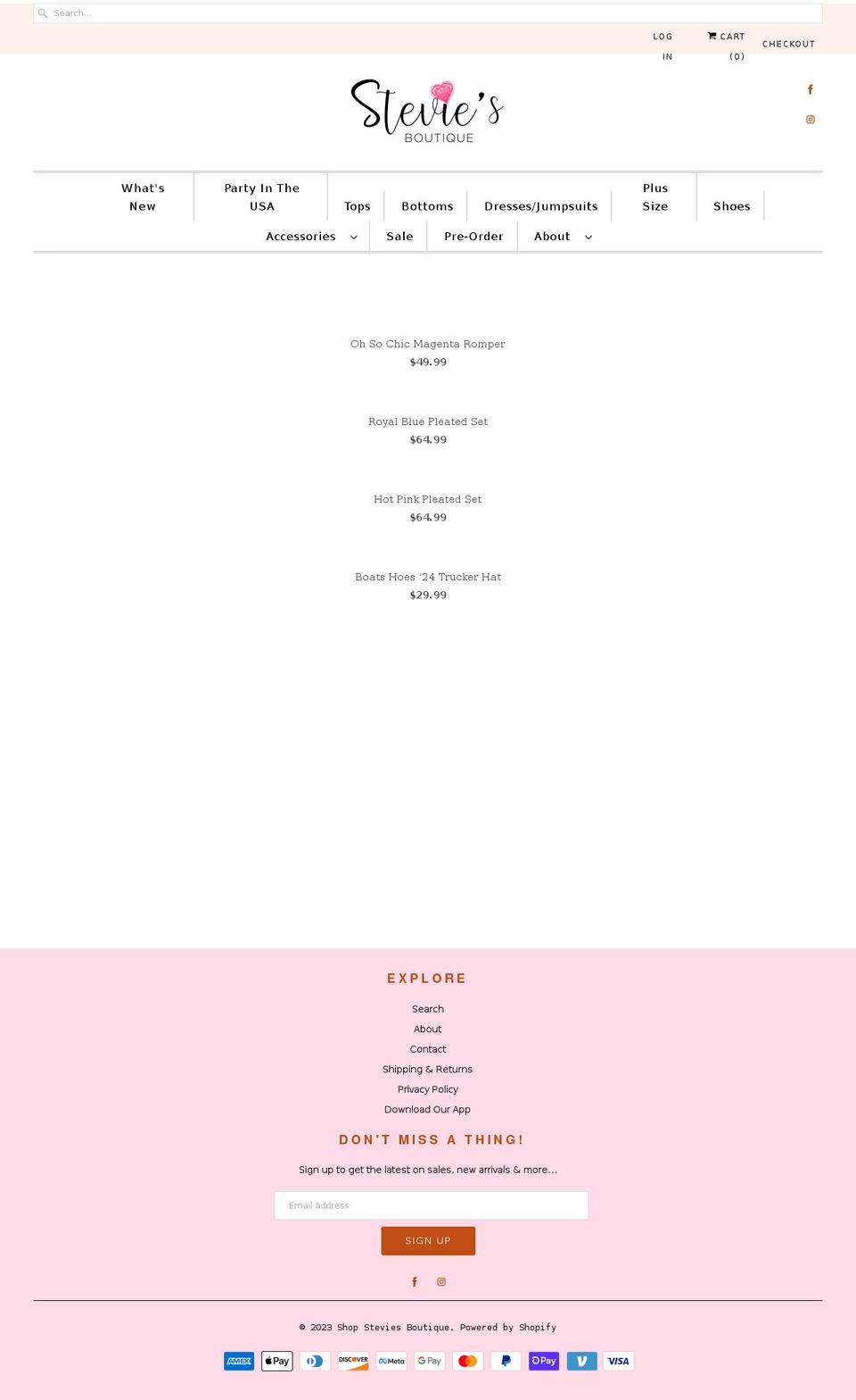 steviesboutique.com shopify website screenshot